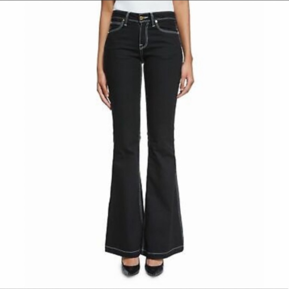BURBERRY LONDON WINDSOR DARK WASH FLARE LEG WITH ALLOVER TOP STITCHING 29” WAIST